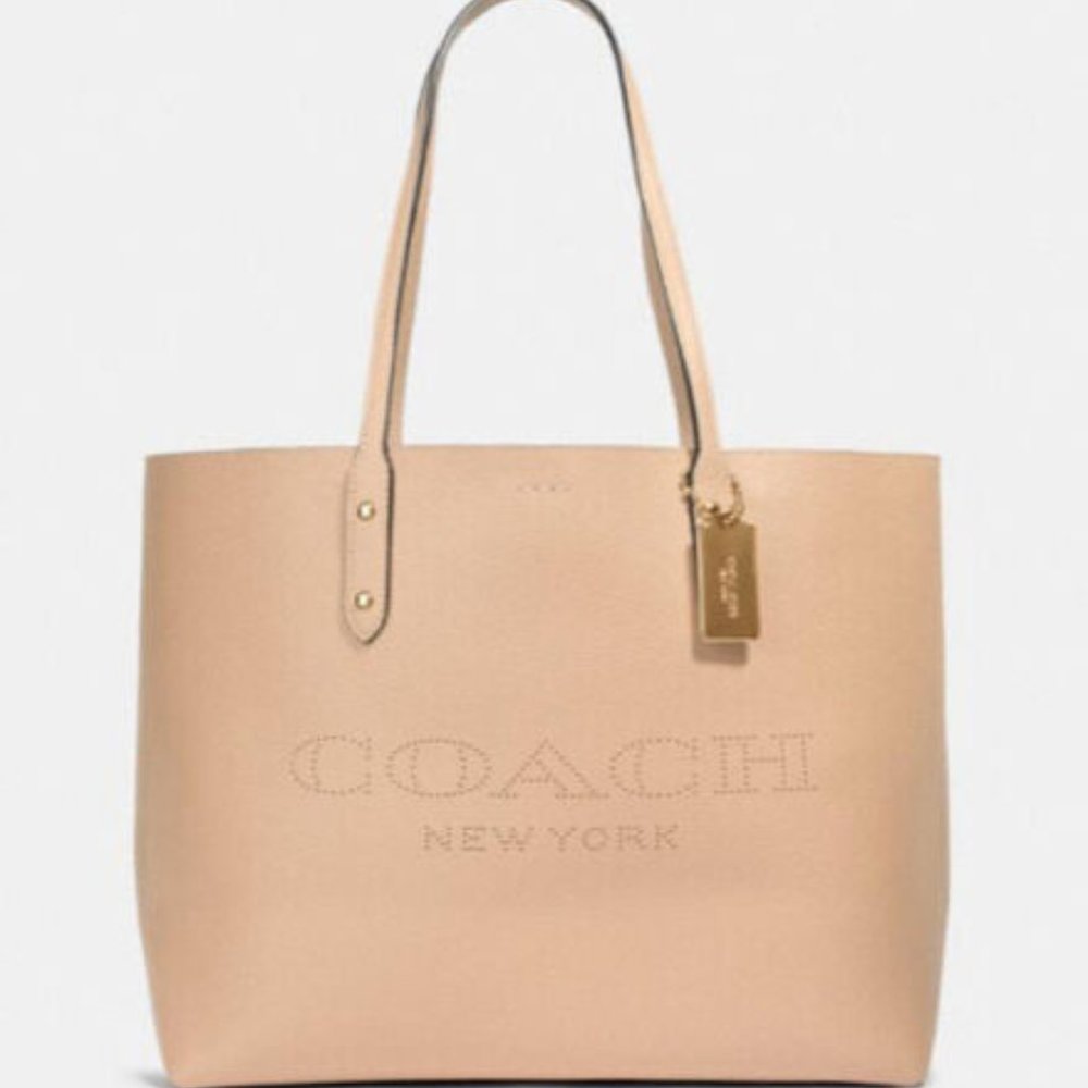 NWT Coach Town Tote With Coach Print Taupe Poppy 91168